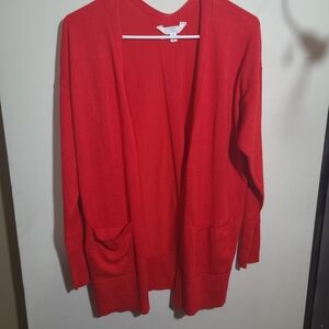 Time and Tru Red Open-Front Cardigan with Pockets